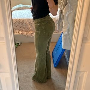 green corduroy high rise flare pants